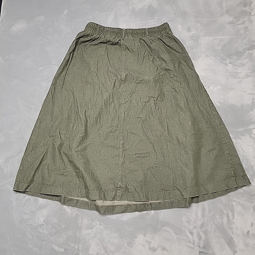 Vintage Orvis Skirt Women 12P Green Cotton Midi A-Line Elastic Made In USA Retro